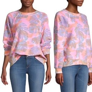 Wildfox Sommers Tropic Camo Palm Leaf Sweatshirt Pink Orange Stars Small NWT